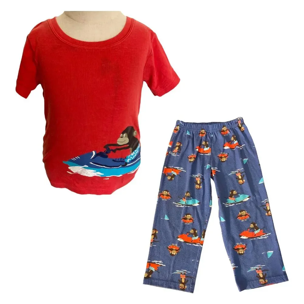 Carter's Boys Pajamas Size 4T Jet Ski Monkey‎ Short Sleeves Orange Blue